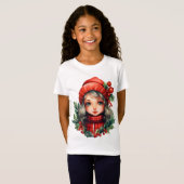 ホリーかわいい女の子のクリスマス Tシャツ (正面フル)