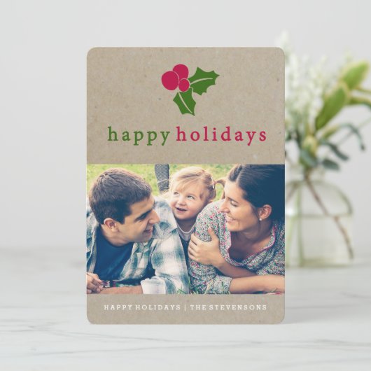 ホリーかわいらしクラフトホリデーフォトカード シーズンカード (スタンド正面)