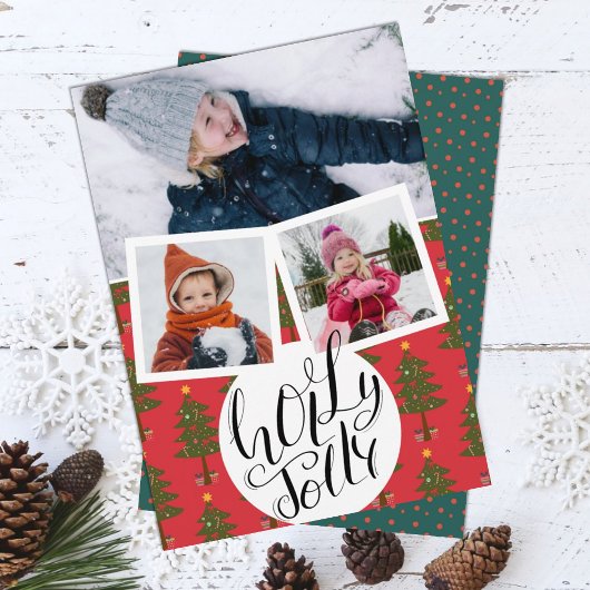 ホリーすてきおもしろいスクリプトクリスマスパインの木写真 シーズンカード