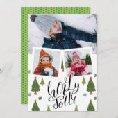 ホリーすてきおもしろいスクリプトクリスマスパインの木写真 シーズンカード (正面/裏面)