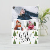 ホリーすてきおもしろいスクリプトクリスマスパインの木写真 シーズンカード (スタンド正面)