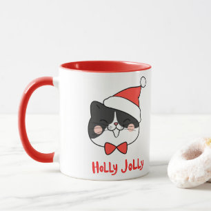 ホリーすてきかわいいかわいいサンタ猫クリスマス マグカップ
