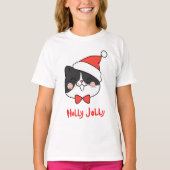 ホリーすてきかわいいサンタ猫クリスマスTシャツ Tシャツ (正面)