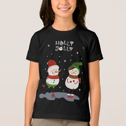 ホリーすてきウィンター雪だるまクリスマスホリデー トライブレンドＴシャツ (正面)