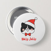 ホリーすてきキュートかわいいサンタ猫 缶バッジ (正面&裏面)