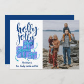 ホリーすてきギフトブルーカスタムフォトホリデーカード シーズンカード (正面/裏面)