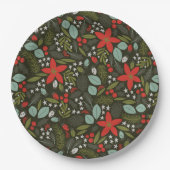 ホリーすてきクリスマスの冬のパターン ペーパープレート (正面)
