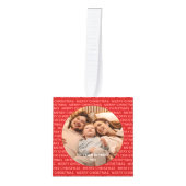 ホリーすてきクリスマススクリプト3家族の写真赤 キューブオーナメント (正面)