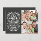 ホリーすてきクリスマスチャックボード写真コラージュ シーズンカード (正面/裏面)