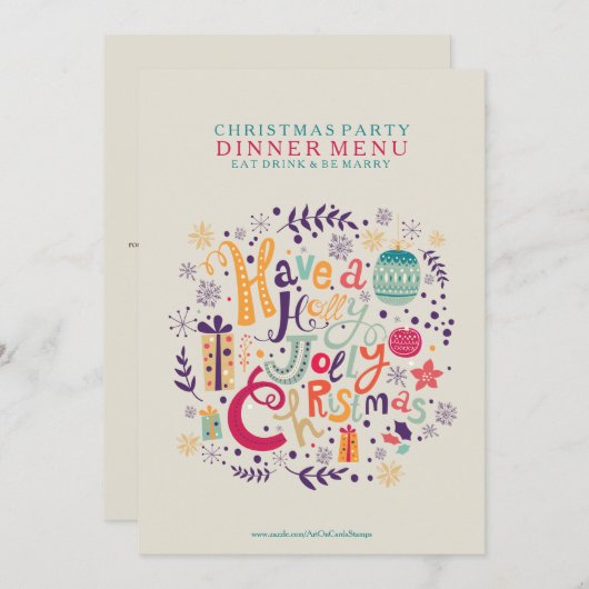 ホリーすてきクリスマスパーティーメニュー 招待状 (正面/裏面)