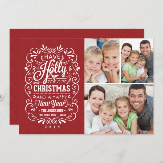 ホリーすてきクリスマスホリデーフォトコラージュカード シーズンカード (正面/裏面)