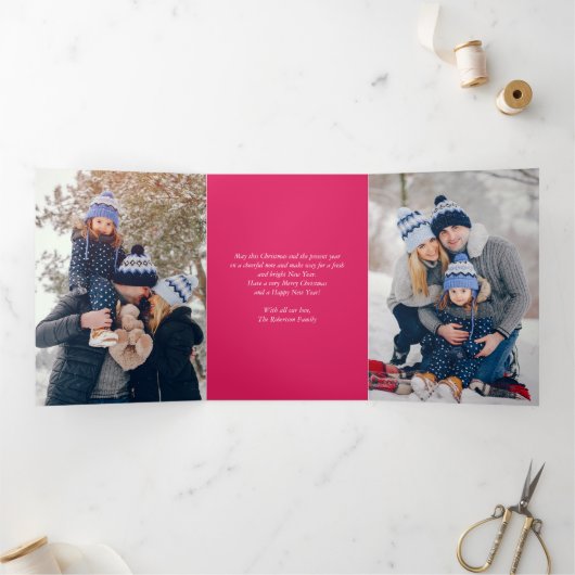 ホリーすてきクリスマス家族の写真 三つ折りクリスマスカード (内部)