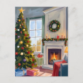 ホリーすてきクリスマス | 暖炉ツリーメリー シーズンポストカード (正面)