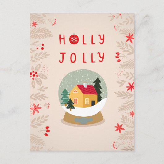 ホリーすてきスノウグローブ – 居心地の良いホリデーディライト シーズンポストカード (正面)