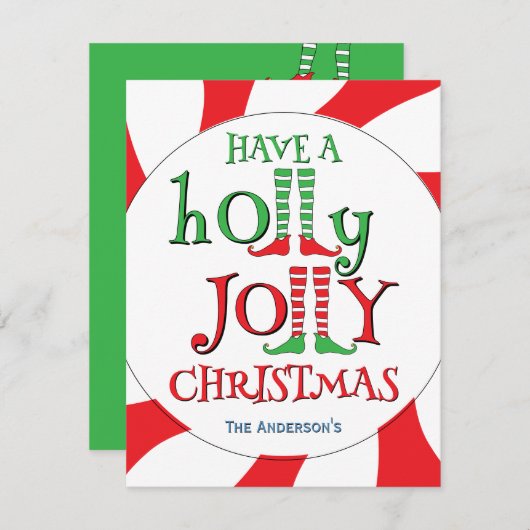 ホリーすてきス・ペパーミント・スワール小妖精や小人を持つ シーズンカード (正面/裏面)