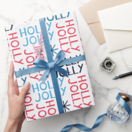 ホリーすてきタイポグラフィレッドブルーホワイトクリスマス ラッピングペーパー