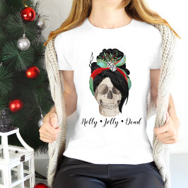 ホリーすてきデッドおもしろいユール(キリスト降誕祭)クリスマススカル引用文 Tシャツ