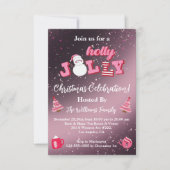 ホリーすてきピンクの金属グリッタークリスマスパーティー 招待状 (正面)