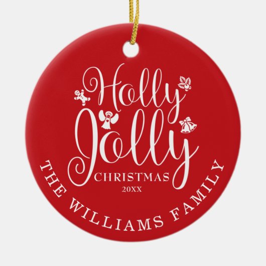 ホリーすてきファミリー名写真クリスマスホリデー セラミックオーナメント (正面)