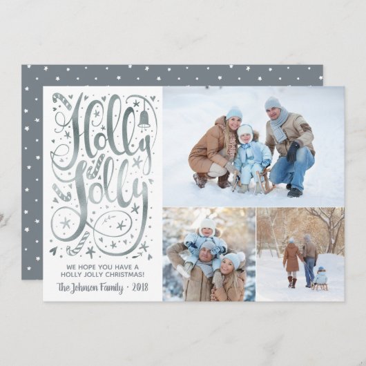 ホリーすてきフォトクリスマスカーフェイクド銀箔 シーズンカード (正面/裏面)