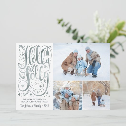 ホリーすてきフォトクリスマスカーフェイクド銀箔 シーズンカード (スタンド正面)
