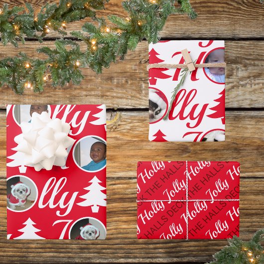 ホリーすてきフォトコラージュ赤いクリスマス ラッピングペーパーシート