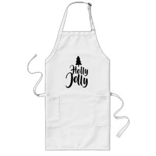 ホリーすてきホワイト金ゴールドメリークリスマス ロングエプロン