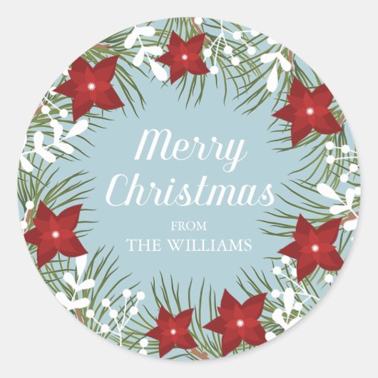 ホリーすてきポインセチア – クリスマスステッカー ラウンドシール (正面)