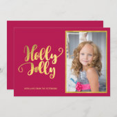 ホリーすてきマゼンタ金ゴールド書道台本の写真 シーズンカード (正面/裏面)