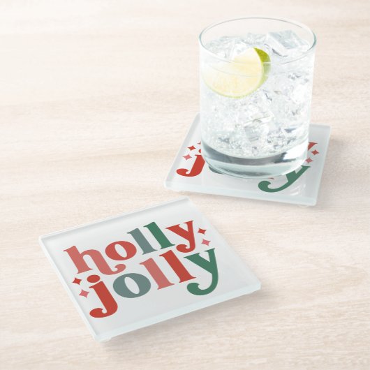ホリーすてきレトロホリデータイポグラフィ ガラスコースター (アングル)