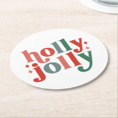 ホリーすてきレトロホリデータイポグラフィ ラウンドペーパーコースター (アングル)
