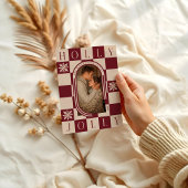 ホリーすてきレトロ市松模様にクリスマスアーチ写真 シーズンカード