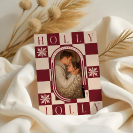 ホリーすてきレトロ市松模様にクリスマスアーチ写真 シーズンカード