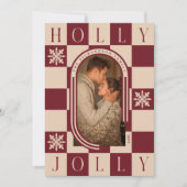 ホリーすてきレトロ市松模様にクリスマスアーチ写真 シーズンカード (正面)