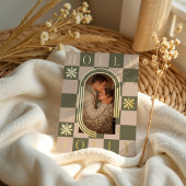 ホリーすてきレトロ市松模様にクリスマスアーチ写真 箔シーズンカード