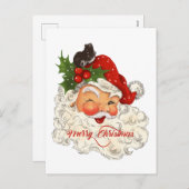 ホリーすてきヴィンテージサンタクロースメリークリスマス シーズンポストカード (正面/裏面)