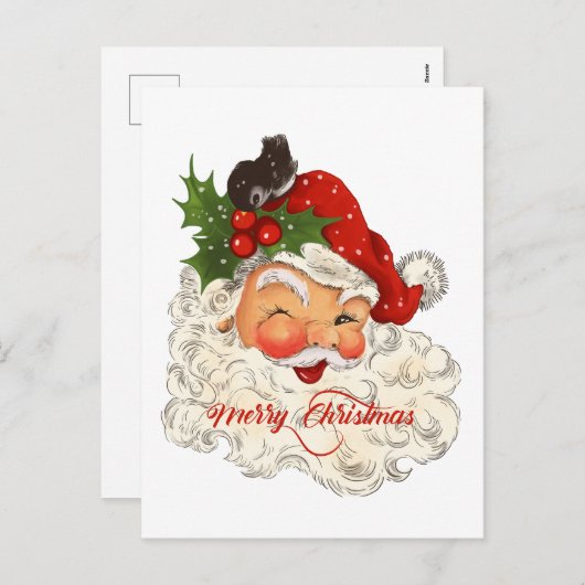 ホリーすてきヴィンテージサンタクロースメリークリスマス シーズンポストカード (正面/裏面)
