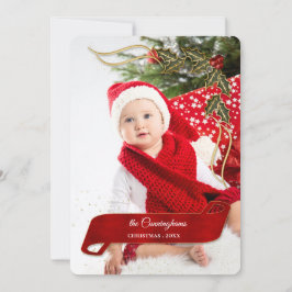 ホリーすてき写真の弓で楽しい シーズンカード