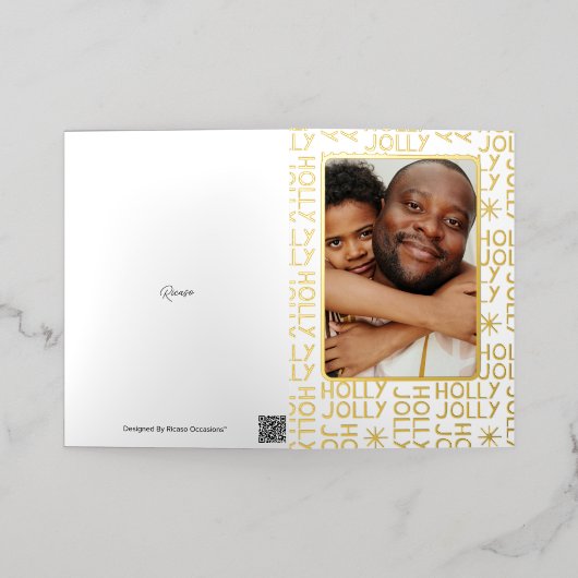 ホリーすてき写真パーソナライズされたクリスマス 箔シーズンカード (外側レイダウン)