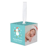 ホリーすてき雪だるまベビー初めてのクリスマス キューブオーナメント (正面アングル)