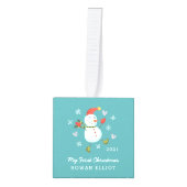ホリーすてき雪だるまベビー初めてのクリスマス キューブオーナメント (正面)