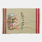 ホリーすてき – サンタハットの付いたクリスマスチキン キッチンタオル (横)