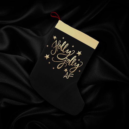 ホリーすてきAF |光沢のある金ゴールドフェイクフォイルスクリプト スモールクリスマスストッキング