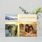 ホリーとアイビーのゴールドリボン ホリデーカード 箔シーズンカード (立ち正面)