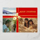 ホリーとアイビーの赤いリボンのクリスマスカード 箔シーズンカード (正面)