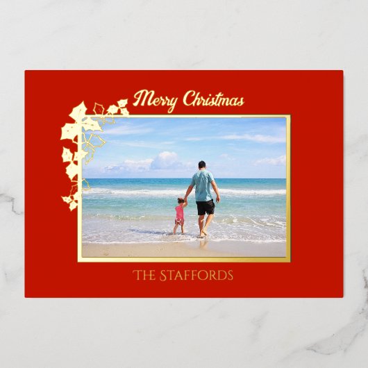 ホリーとアイビートリムフォイルホリデーカード 箔シーズンカード (正面)