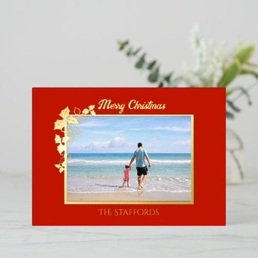 ホリーとアイビートリムフォイルホリデーカード 箔シーズンカード (立ち正面)