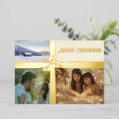 ホリーとイヴィ ゴールド リボン フォイル ホリデー カード (立ち正面)