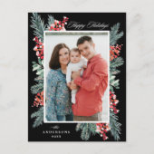 ホリーとエバーグリーンブラックハッピーホリデーズフォト シーズンポストカード (正面)