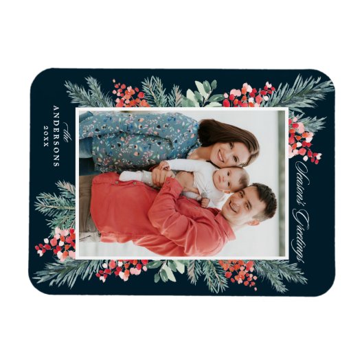 ホリーとエヴァグリーンシーズンの挨拶の写真 マグネット (横)